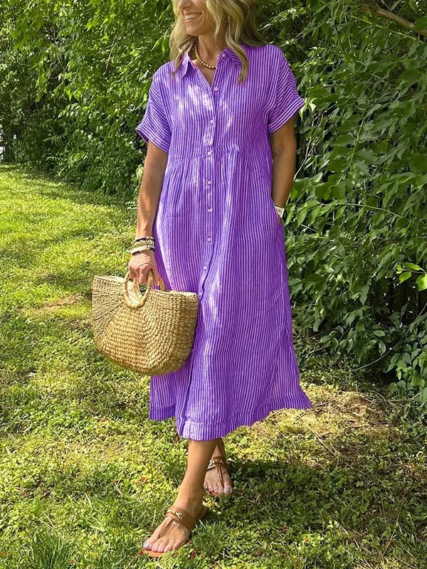 Casual Striped Button-Front Midi Dress for Easy Daytime Style