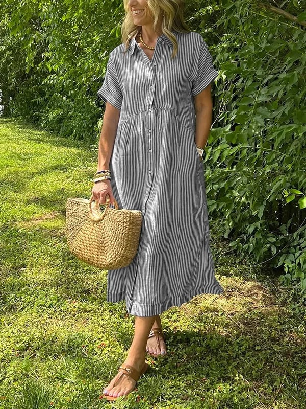 Casual Striped Button-Front Midi Dress for Easy Daytime Style