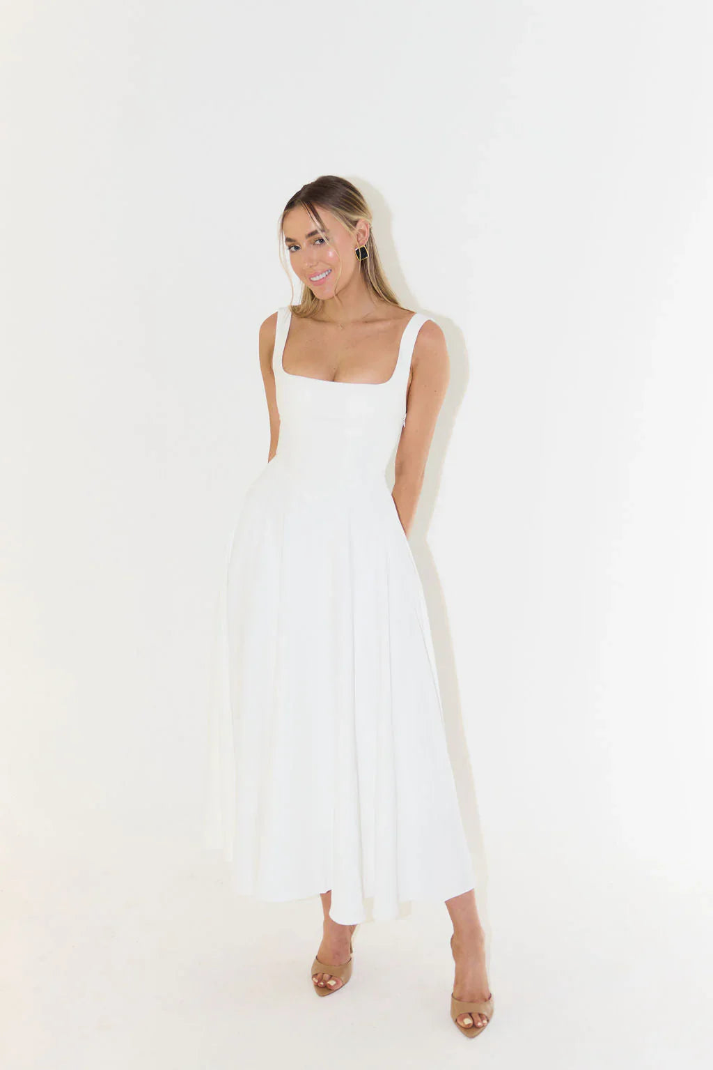 Celeste Charm Sleeveless Midi Dress Square Neckline
