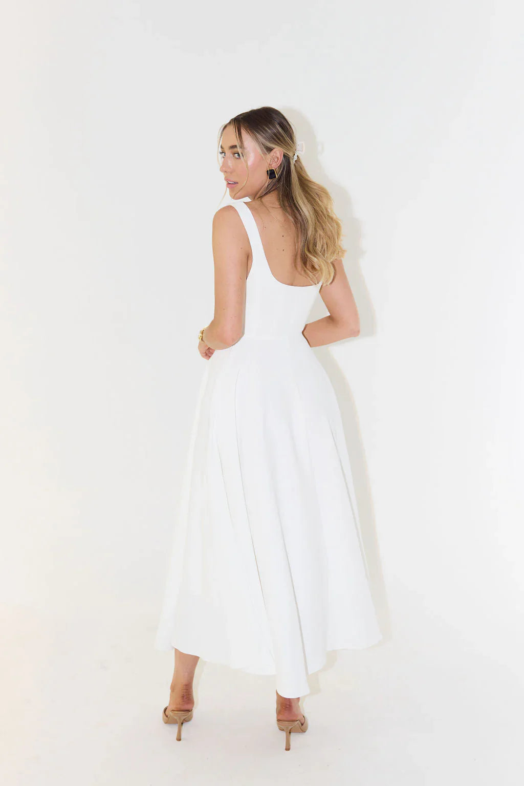 Celeste Charm Sleeveless Midi Dress Square Neckline