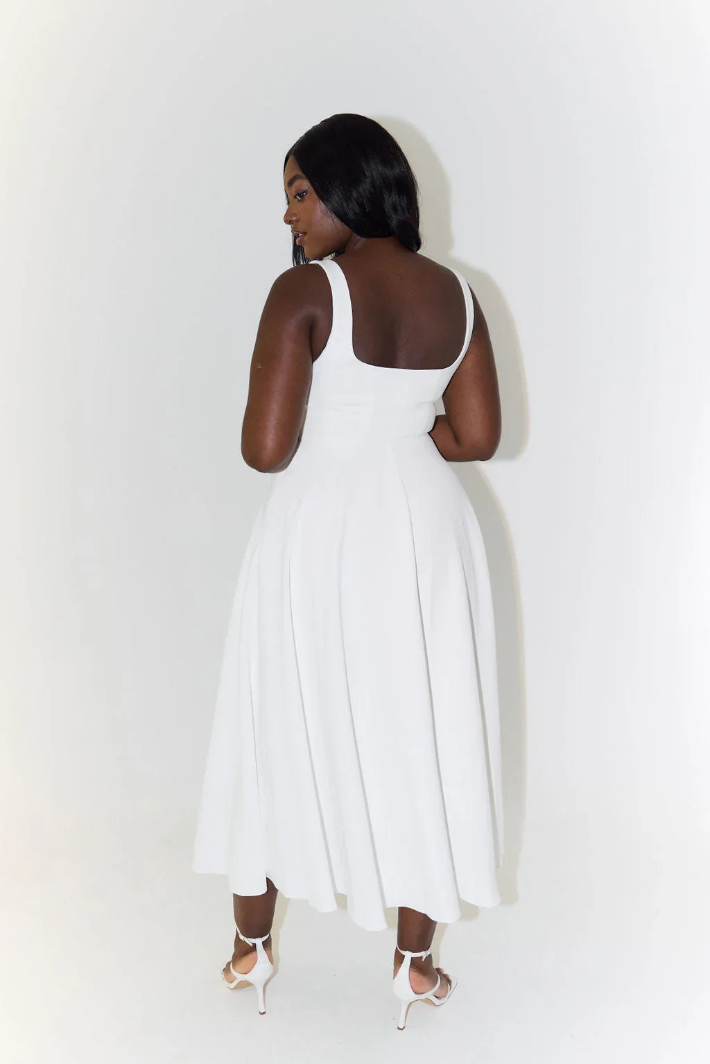 Celeste Charm Sleeveless Midi Dress Square Neckline