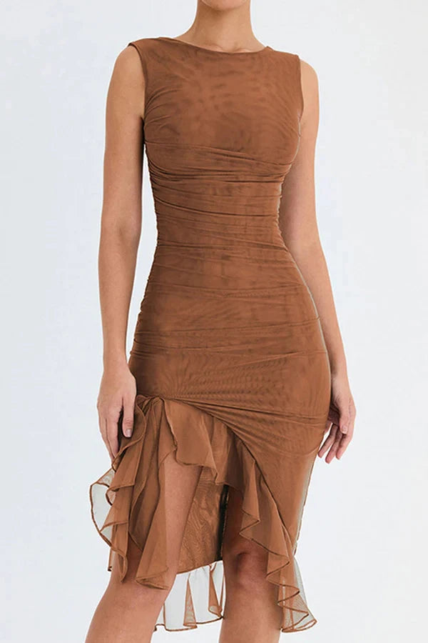 Charlotte Mesh Short Sleeve Midi Dress For Evening