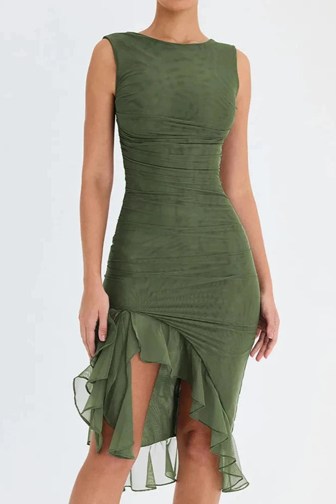 Charlotte Mesh Short Sleeve Midi Dress For Evening