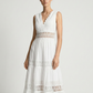 Chic Airy White Summer Midi Dress With Lace V Neck