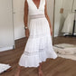 Chic Airy White Summer Midi Dress With Lace V Neck