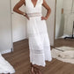 Chic Airy White Summer Midi Dress With Lace V Neck