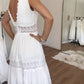 Chic Airy White Summer Midi Dress With Lace V Neck
