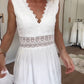 Chic Airy White Summer Midi Dress With Lace V Neck