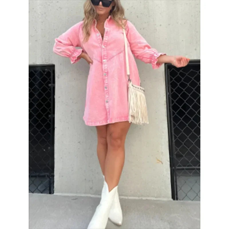 Chic Mini Dress – Stylish Lantern Sleeve A-Line for Effortless Autumn & Spring Looks