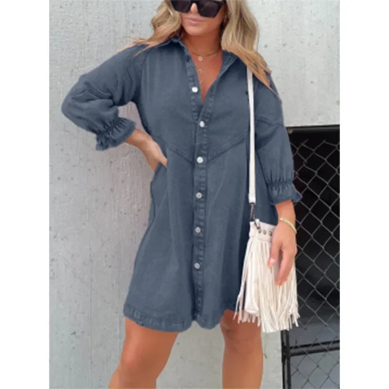 Chic Mini Dress – Stylish Lantern Sleeve A-Line for Effortless Autumn & Spring Looks