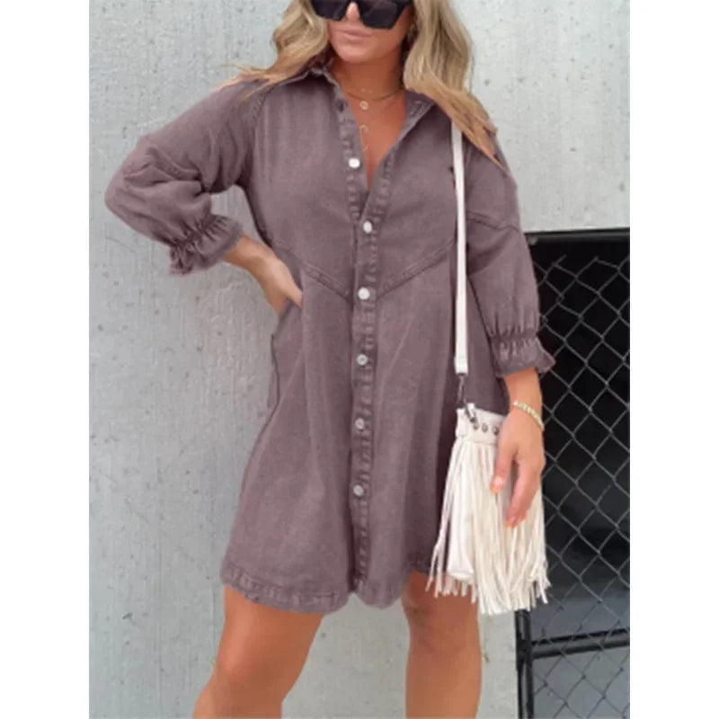 Chic Mini Dress – Stylish Lantern Sleeve A-Line for Effortless Autumn & Spring Looks