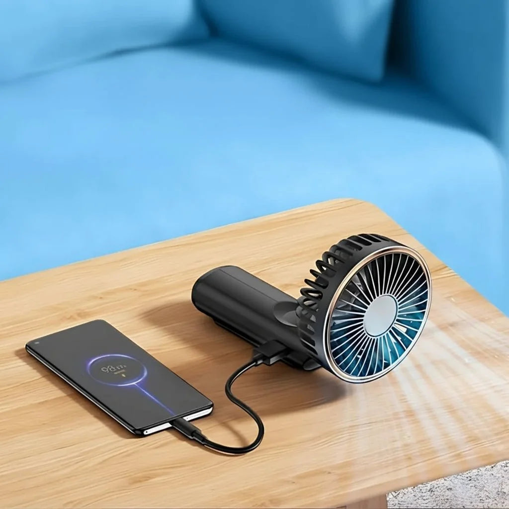 Compact USB rechargeable portable handheld fan in vibrant colors, featuring a sleek design and ergonomic handle for easy grip, ideal for on-the-go cooling and comfort during 3