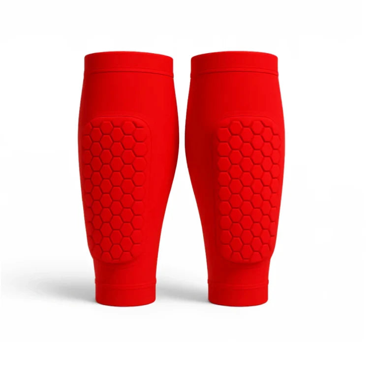 Compression shock-absorbing shin guards with an elastic sleeve design for enhanced support and protection during sports and physical activities. 4