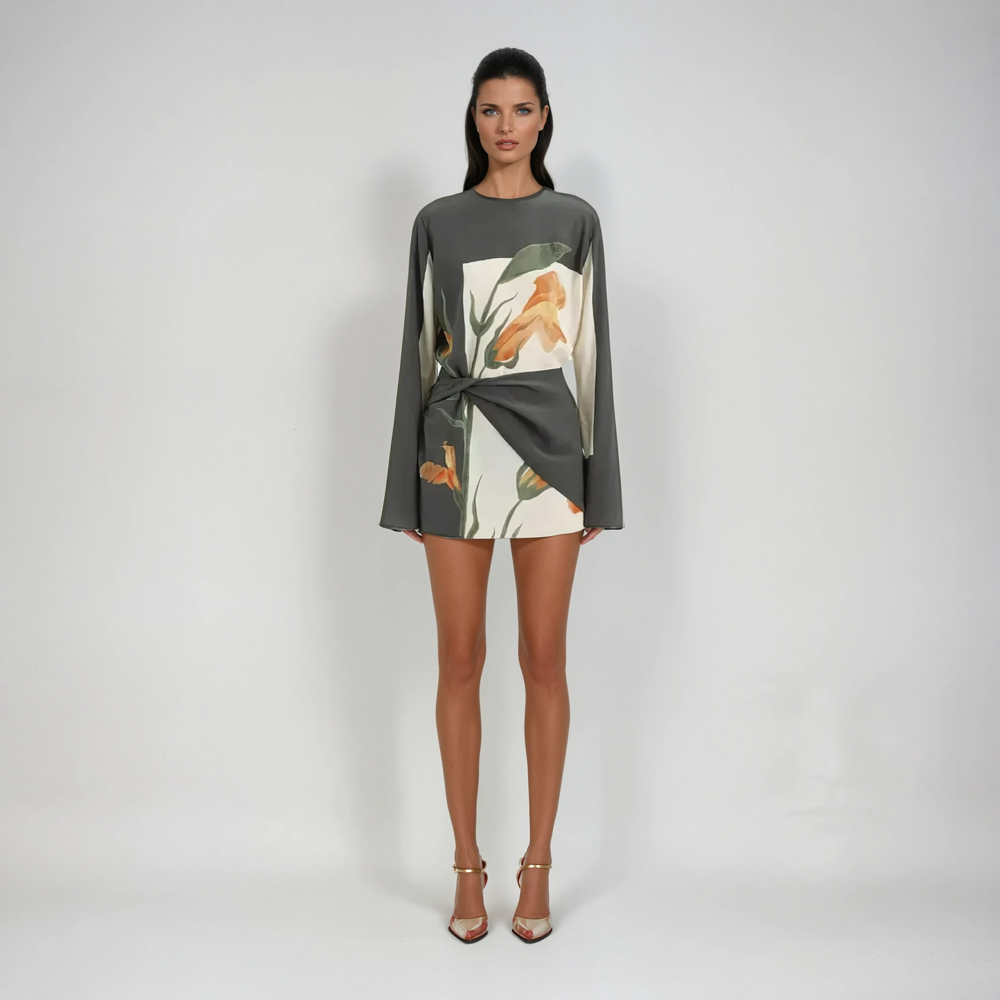 Constance Botanical Print Twist Mini Dress