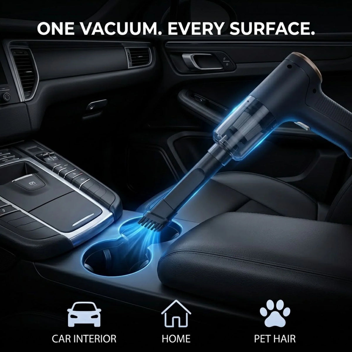 Cordless high-suction car vacuum cleaner featuring a detachable air blower, designed for efficient cleaning and detailing of vehicles, compact and portable for easy use. 5