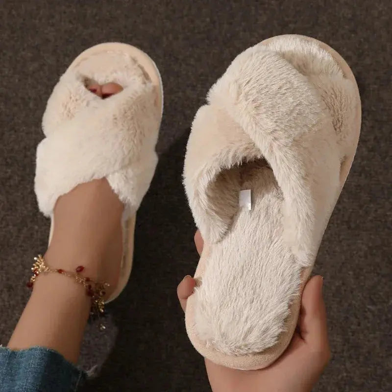 Cross-Band Plush Non-Slip Womens Slippers for Comfort 7