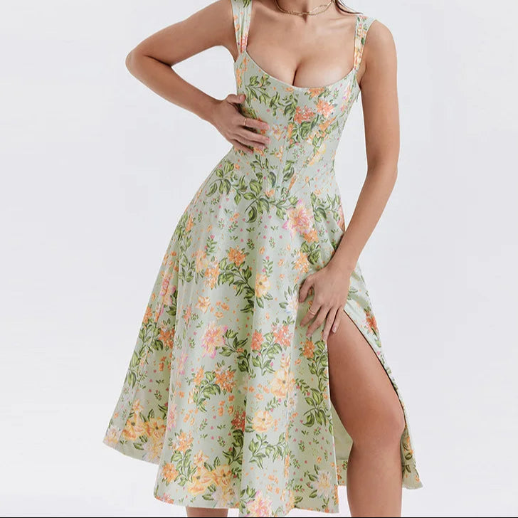 Dahlia Floral Jacquard Midi Dress Bustier Bodice