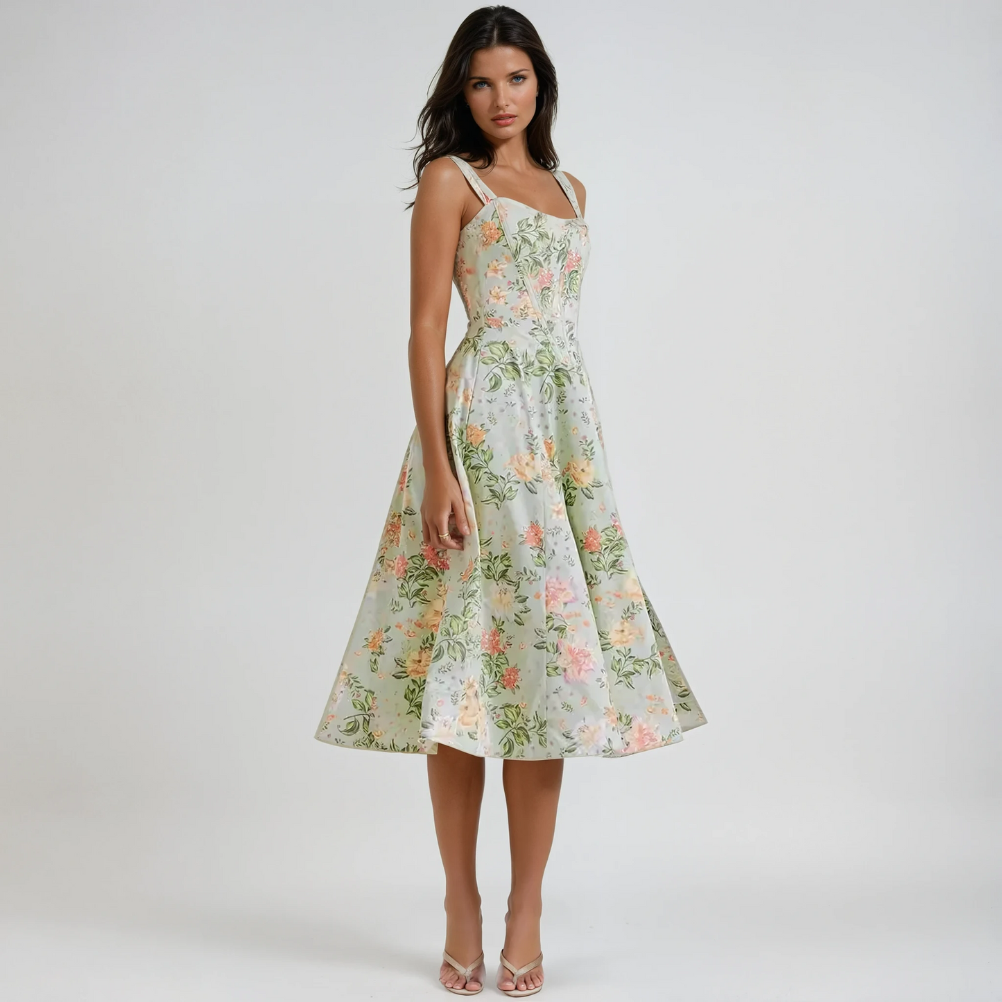 Dahlia Floral Jacquard Midi Dress Bustier Bodice