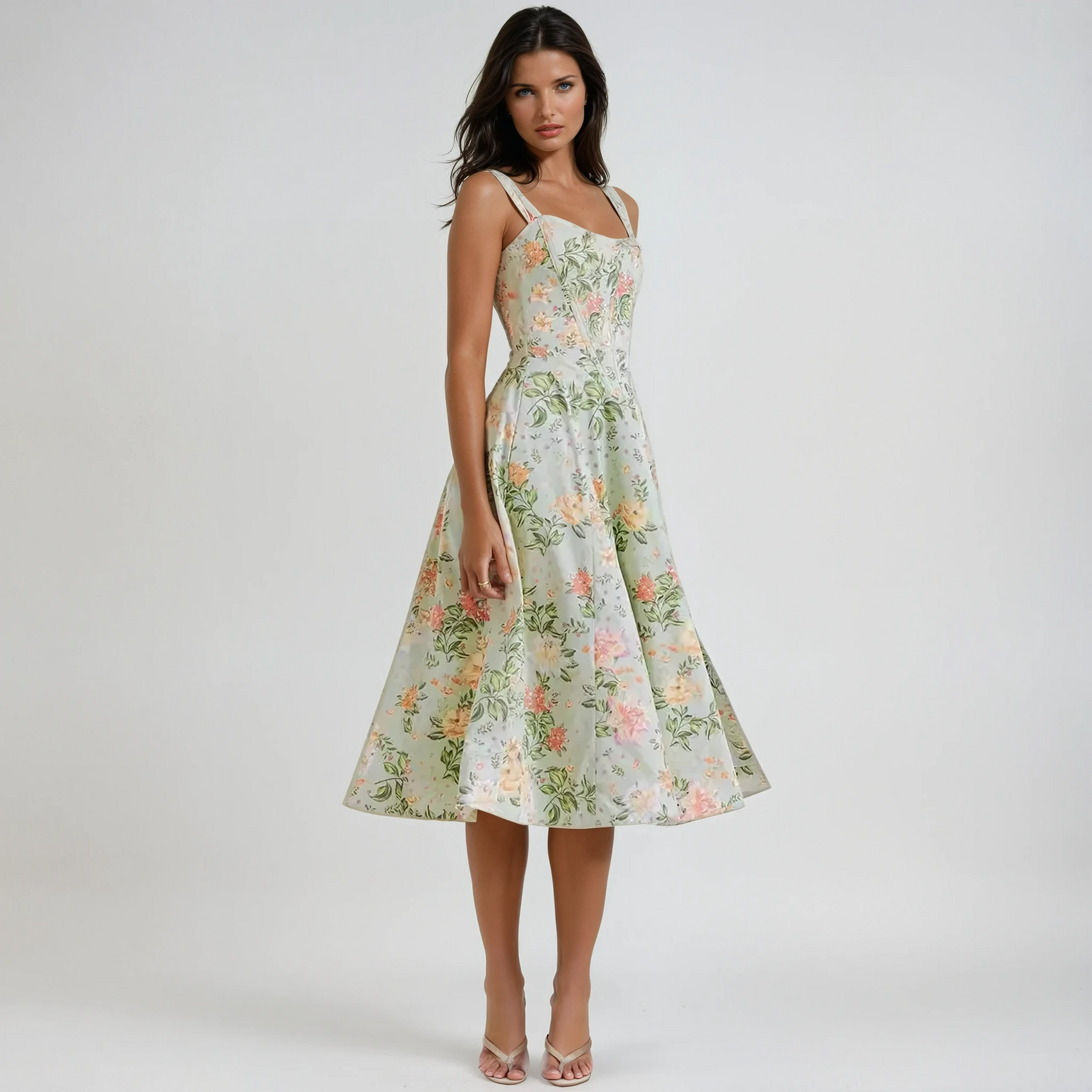 Dahlia Floral Jacquard Midi Dress Bustier Bodice