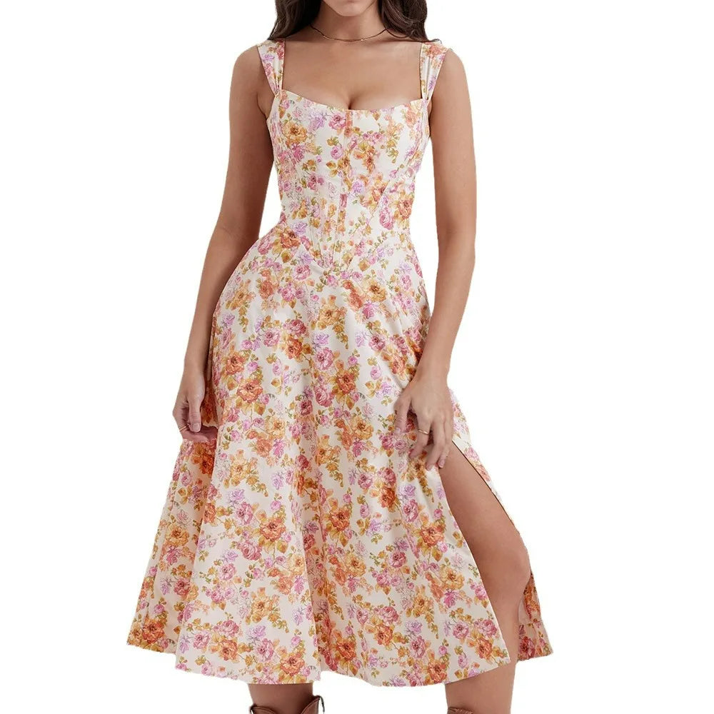 Dahlia Floral Jacquard Midi Dress Bustier Bodice