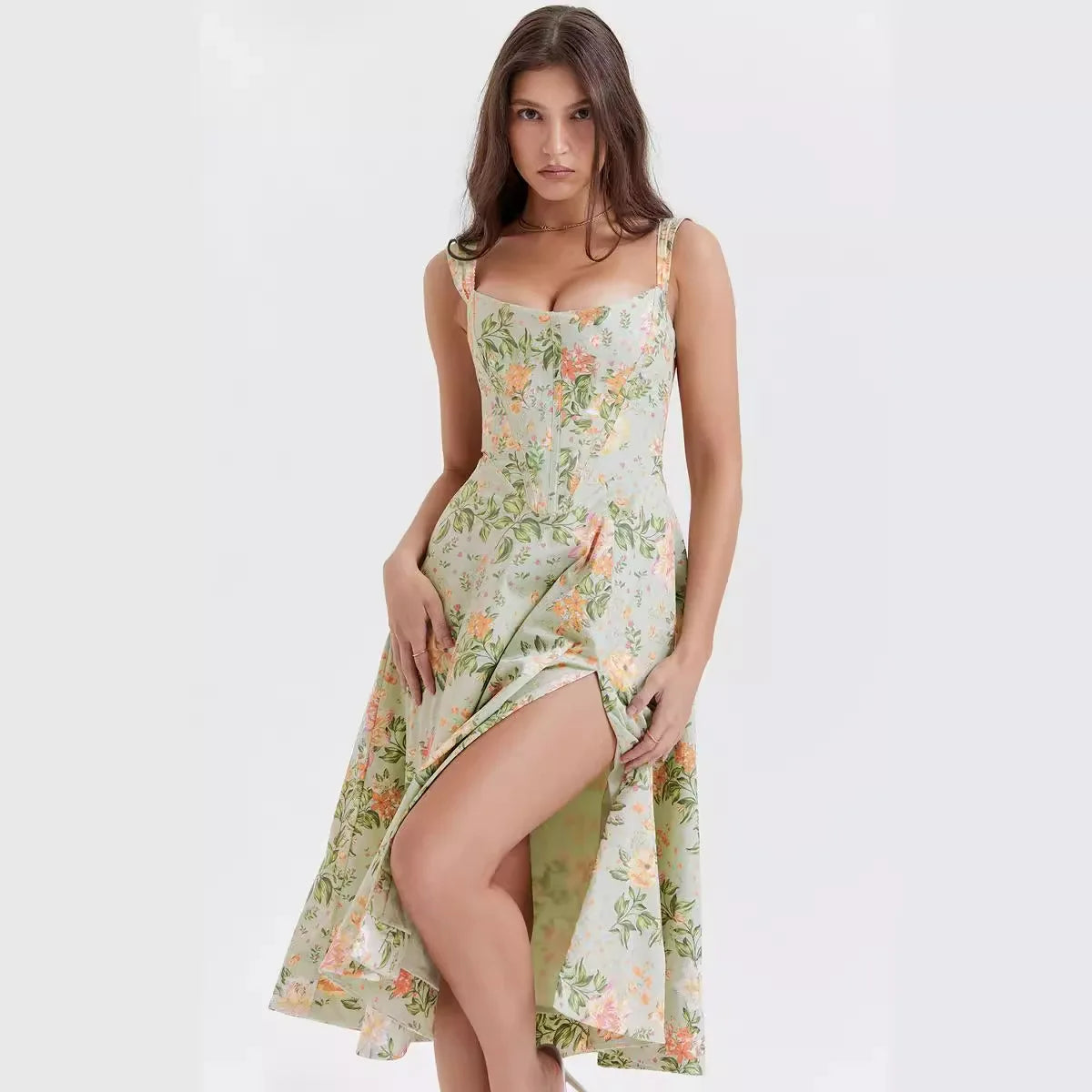 Dahlia Floral Jacquard Midi Dress Bustier Bodice