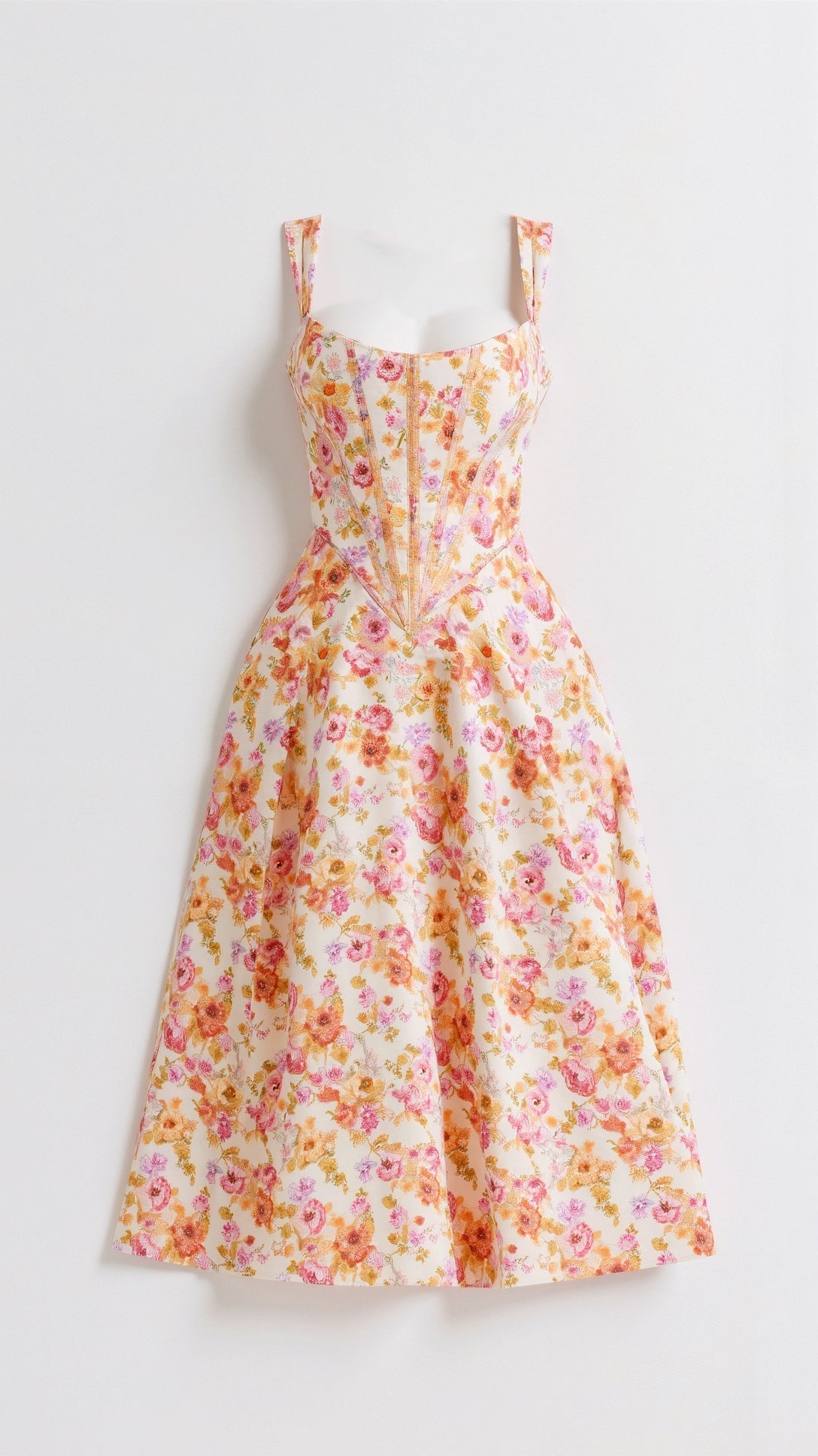Dahlia Floral Jacquard Midi Dress Bustier Bodice