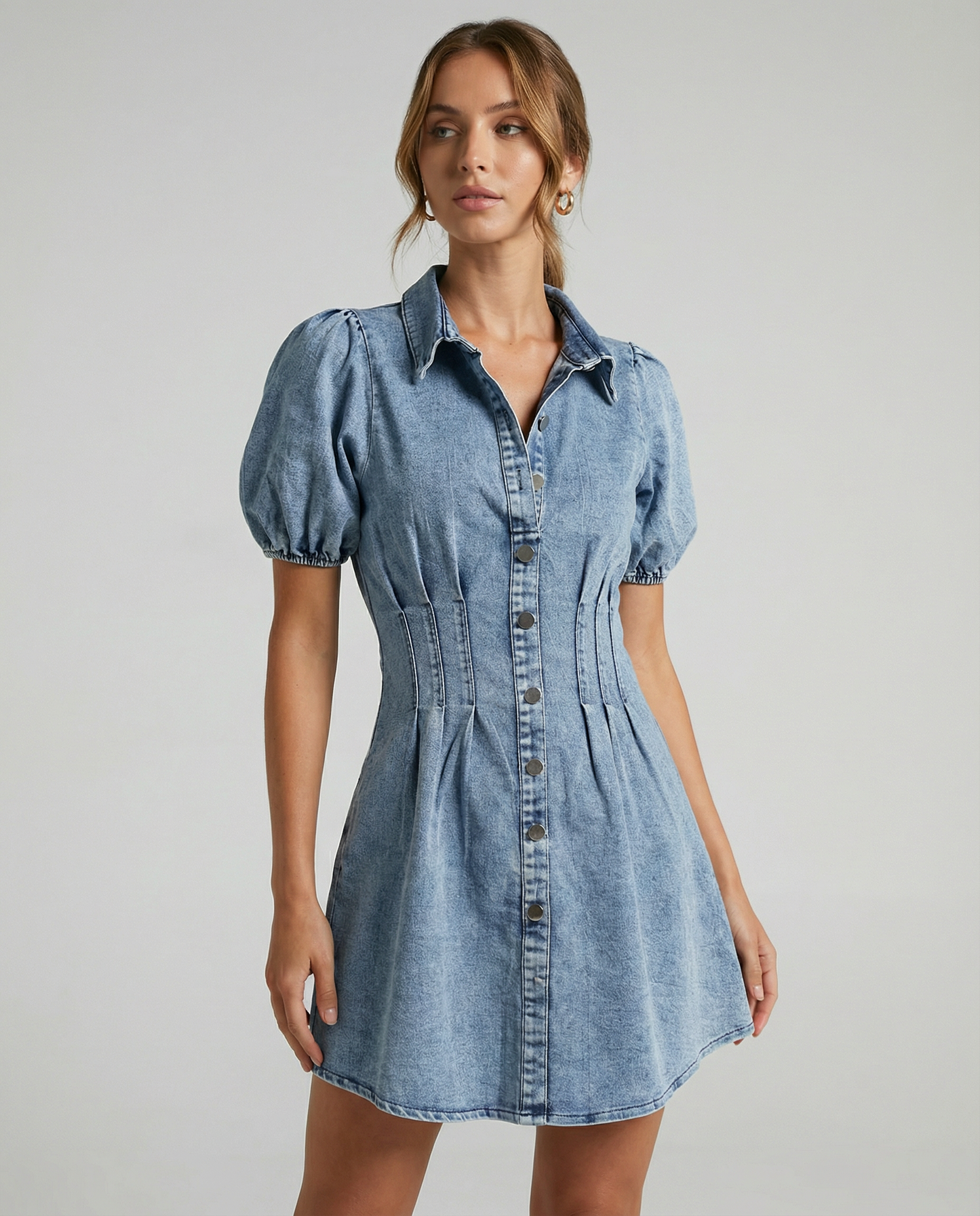 Denim Dress – Puff Sleeve A-Line Summer Style