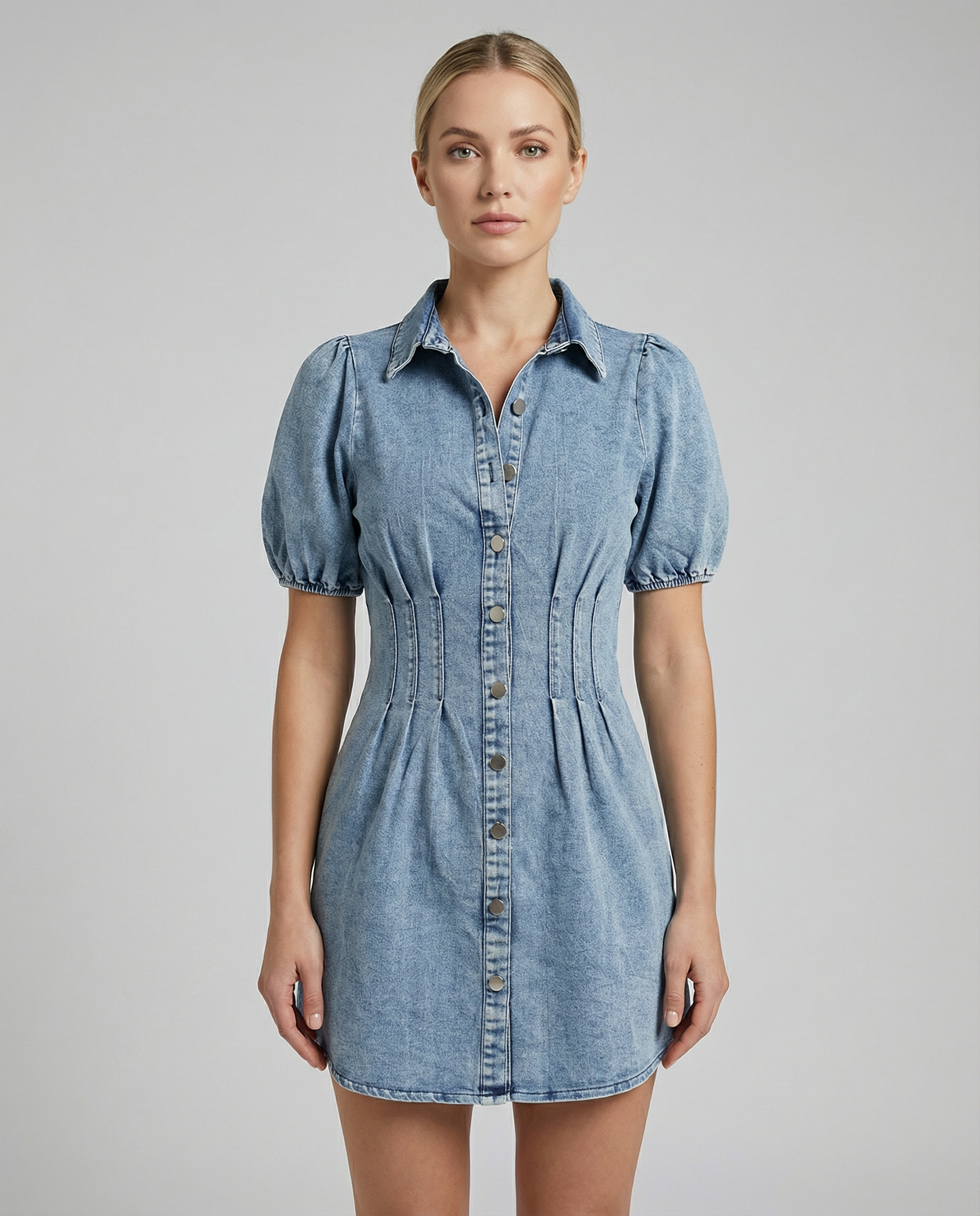 Denim Dress – Puff Sleeve A-Line Summer Style