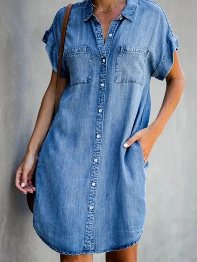 Denim Shirt Dress – Relaxed Fit with Practical Pockets