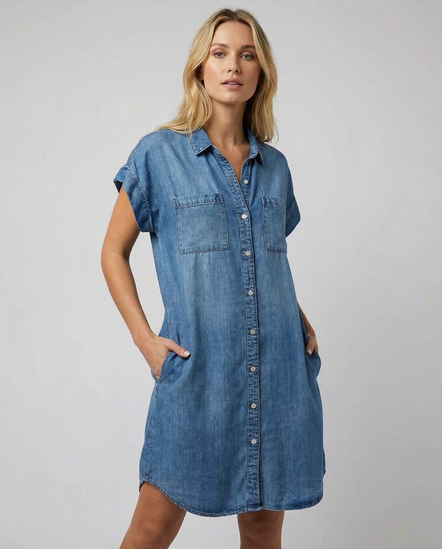 Denim Shirt Dress – Relaxed Fit with Practical Pockets