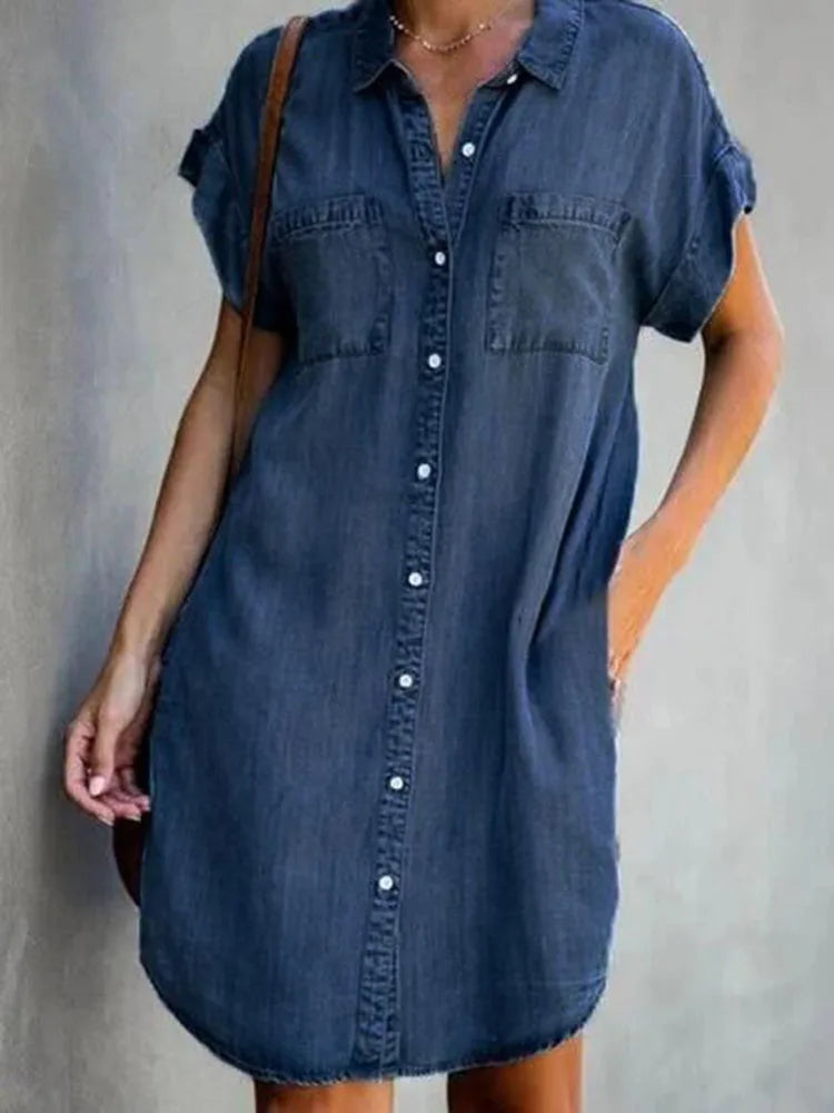 Denim Shirt Dress – Relaxed Fit with Practical Pockets
