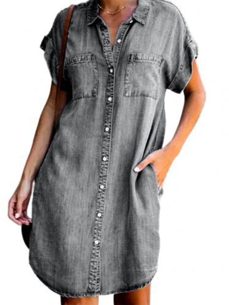 Denim Shirt Dress – Relaxed Fit with Practical Pockets