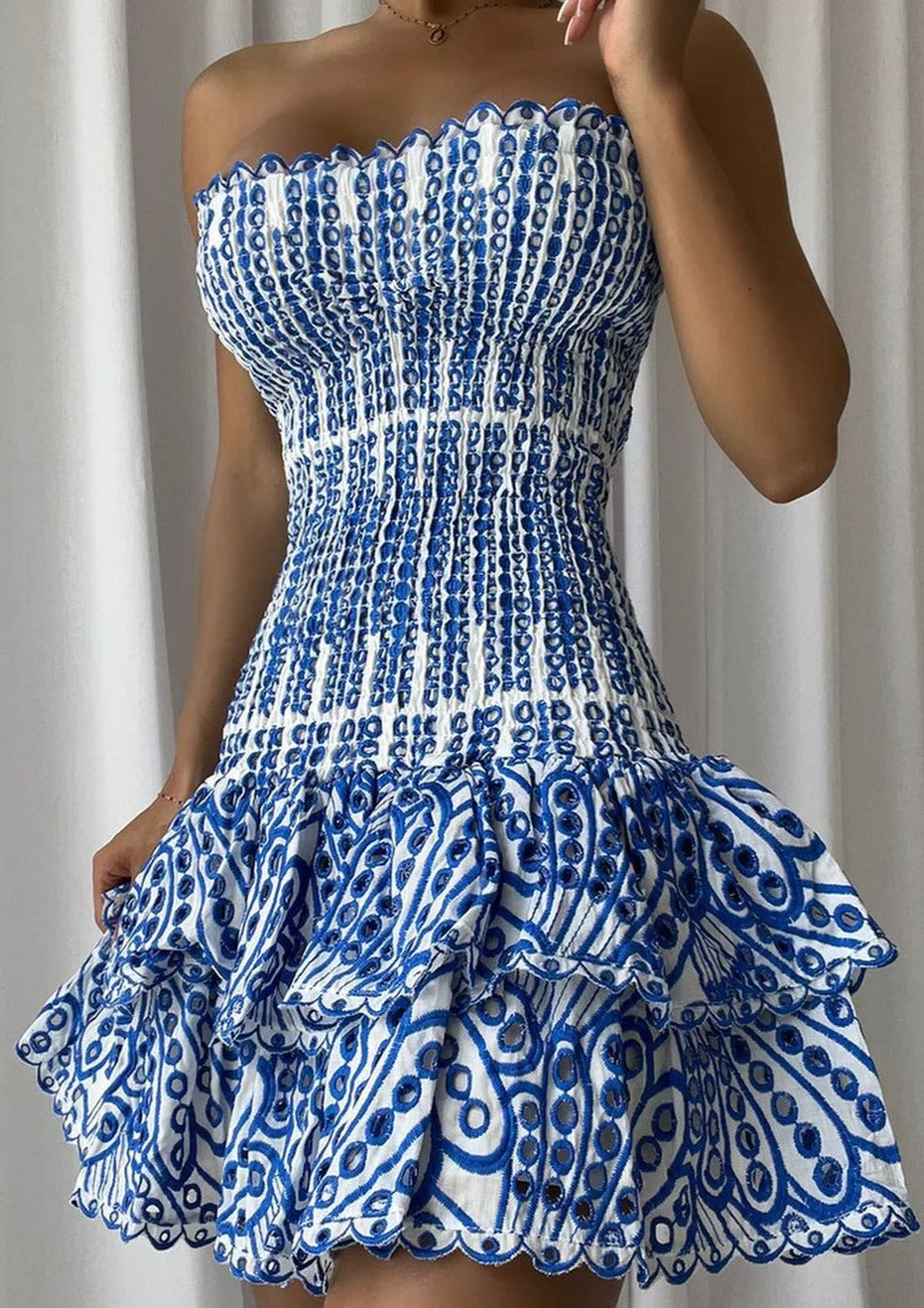 Dolce Amalfi Strapless Blue Embroidered Mini Dress