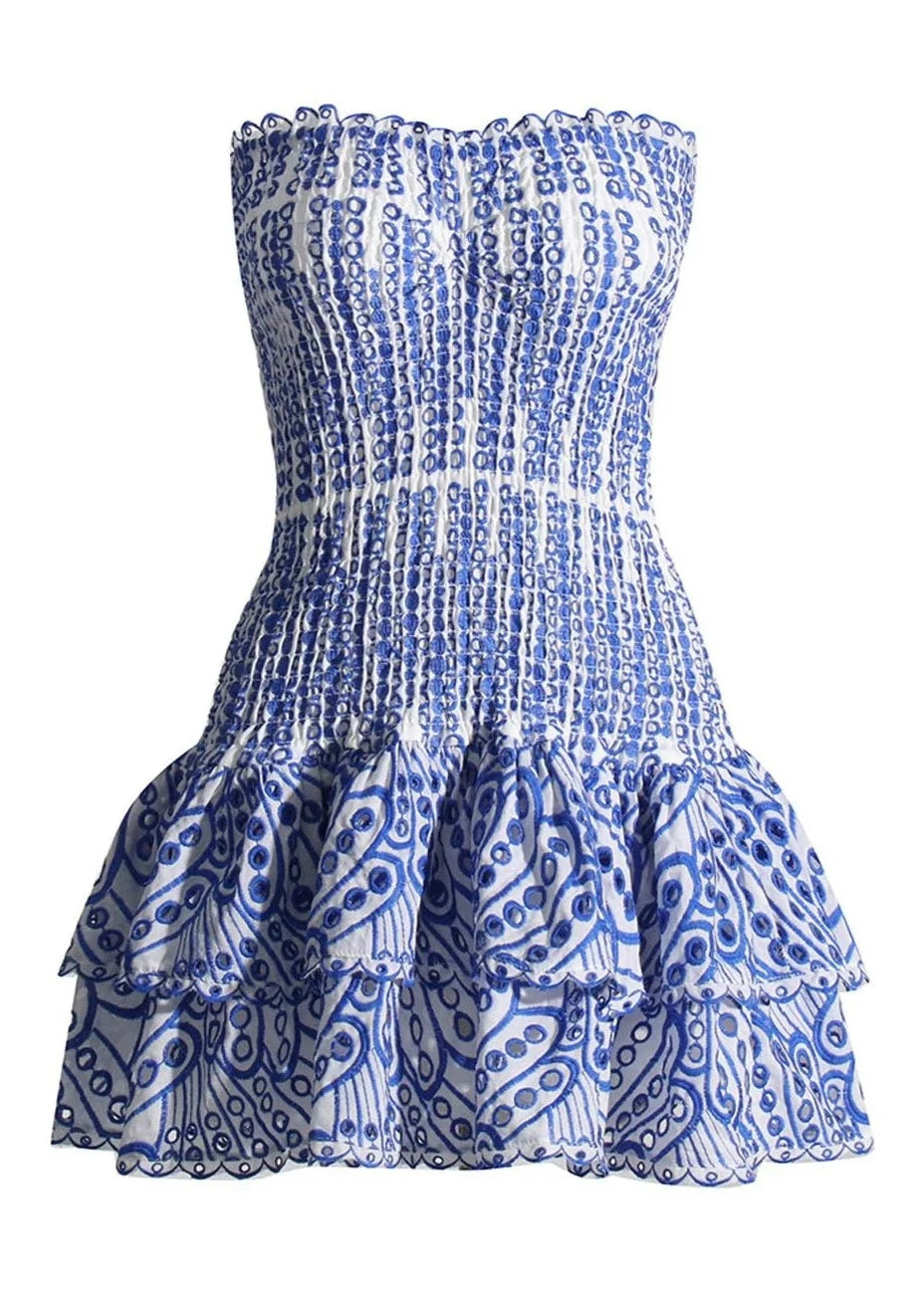 Dolce Amalfi Strapless Blue Embroidered Mini Dress