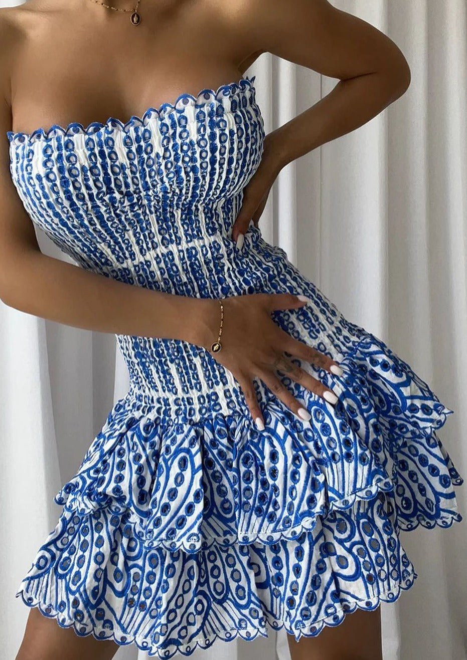 Dolce Amalfi Strapless Blue Embroidered Mini Dress