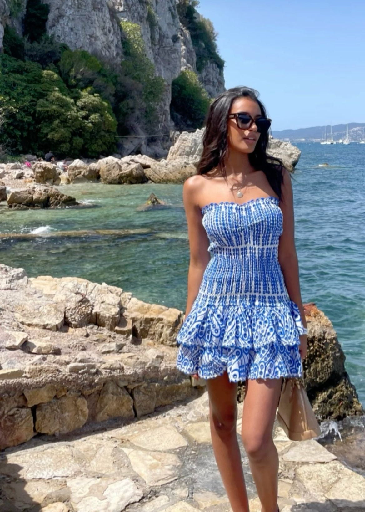 Dolce Amalfi Strapless Blue Embroidered Mini Dress