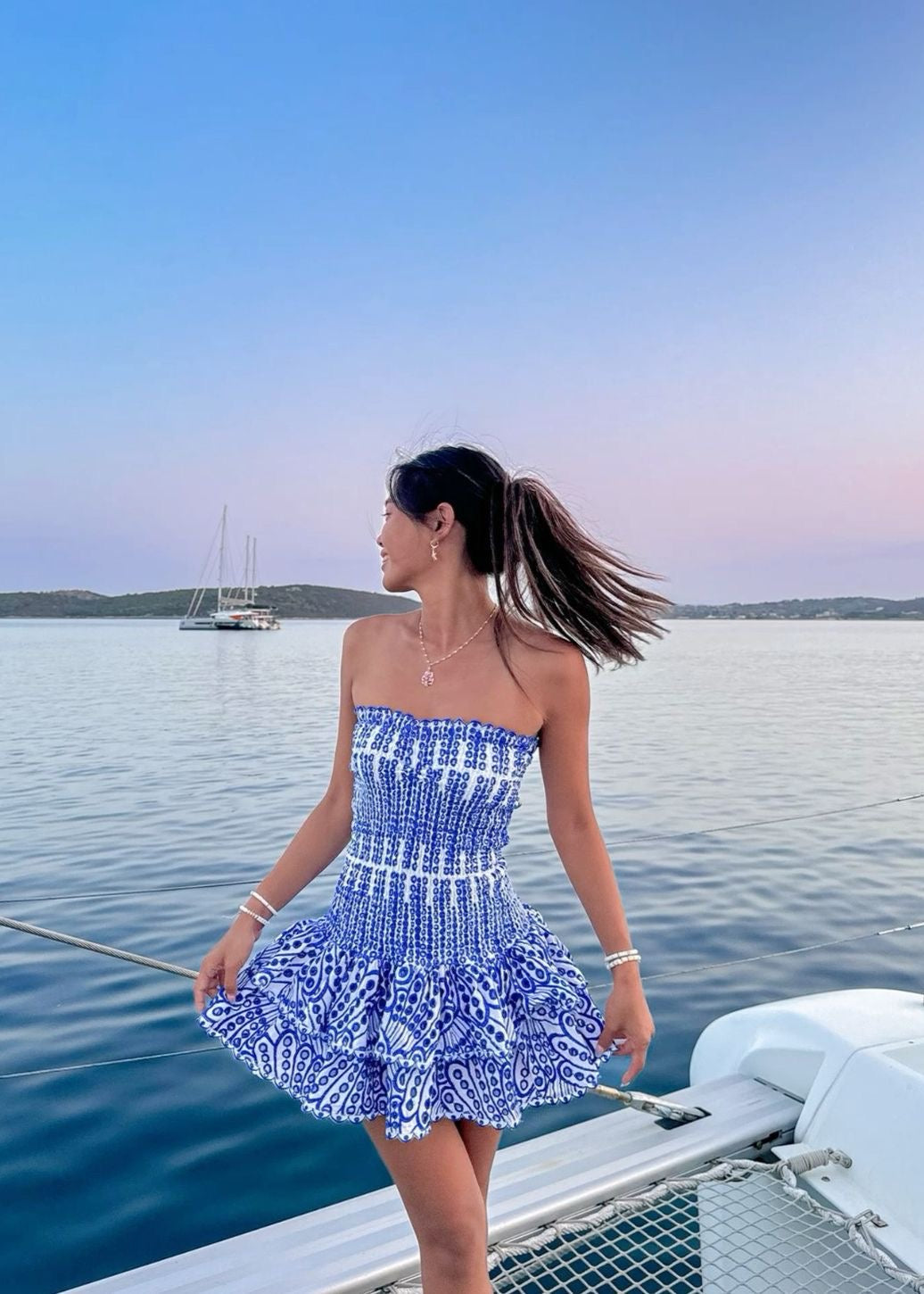 Dolce Amalfi Strapless Blue Embroidered Mini Dress