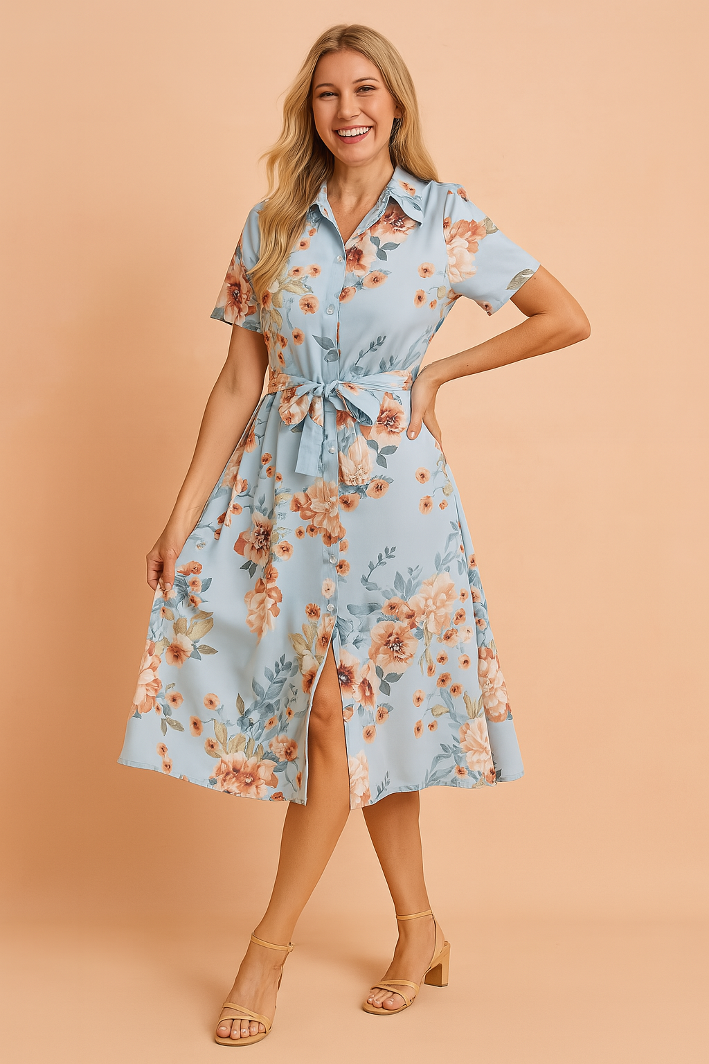 Elegant Belted Midi Shirt Dress with Slit | Refined Women's Wear