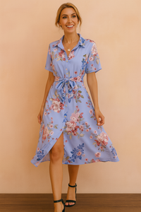 Elegant Belted Midi Shirt Dress with Slit | Refined Women's Wear