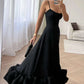 Elegant Black One Shoulder Ruffle Midi Dress Crepe