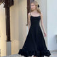 Elegant Black One Shoulder Ruffle Midi Dress Crepe