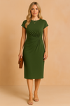 Elegant Crepe V-Neck Ruched Summer Dress | Refined Women's Wear