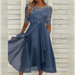 Elegant Flowy Women's Dress With Lace Bodice