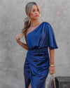 Elegant One-Shoulder Satin Navy Cocktail Dress