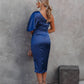 Elegant One-Shoulder Satin Navy Cocktail Dress