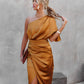 Elegant One-Shoulder Satin Navy Cocktail Dress