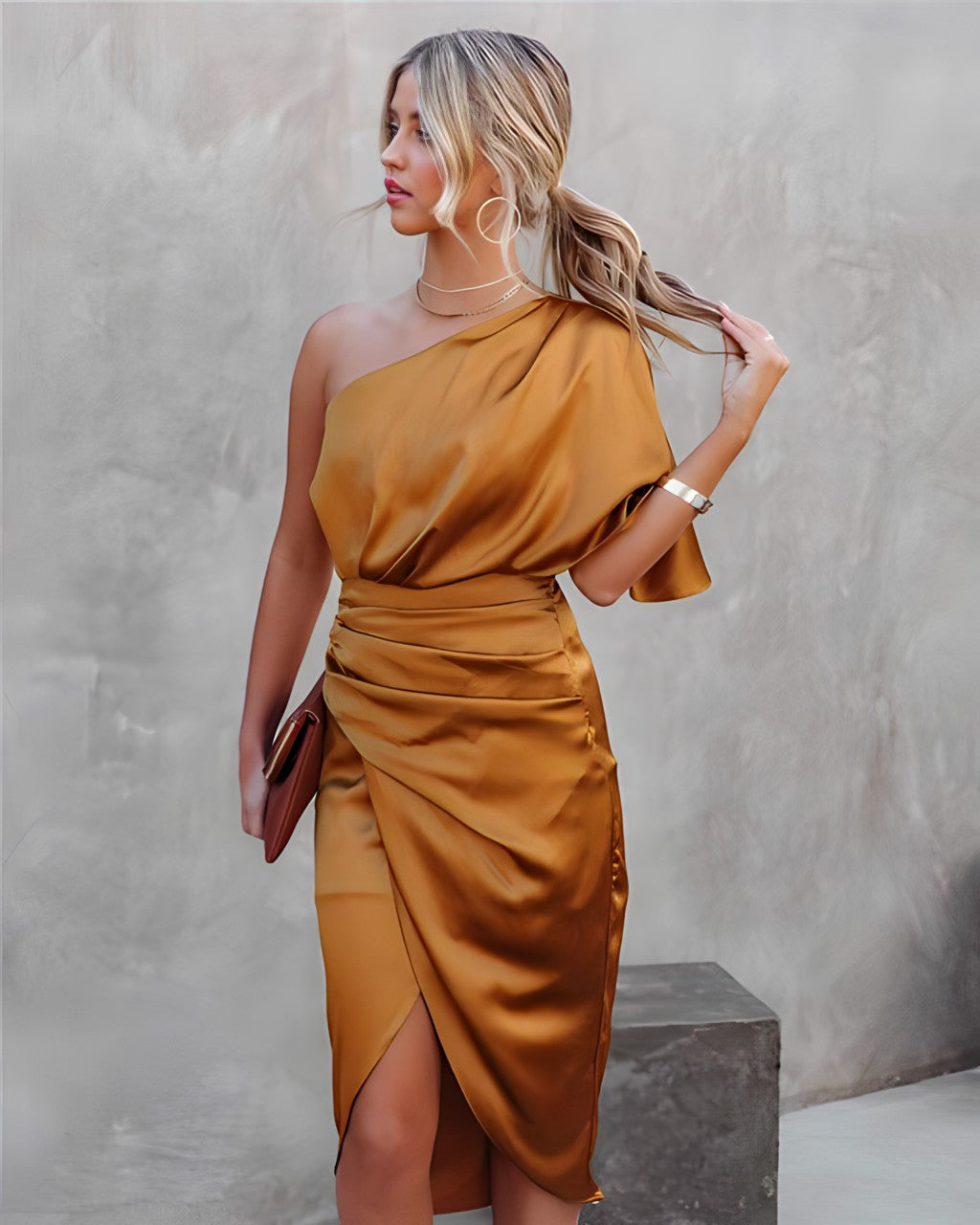 Elegant One-Shoulder Satin Navy Cocktail Dress
