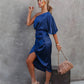 Elegant One-Shoulder Satin Navy Cocktail Dress