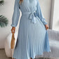 Elegant Pleated Midi Wedding Guest Dress With  Belted Waist
