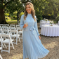 Elegant Pleated Midi Wedding Guest Dress With  Belted Waist